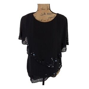 Coldwater Creek Blouse 10 Petite Black Sequin Layer Look Lagen